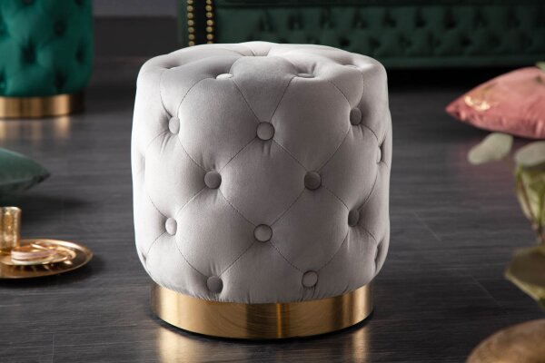 Pouf Gris Or petit Ø 37 cm H : 38 cm en velours métal