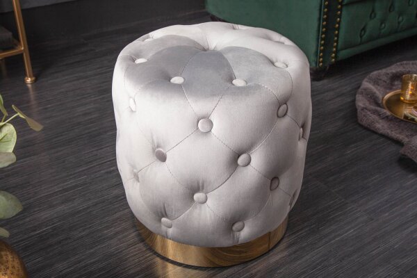 Pouf Gris Or petit Ø 37 cm H : 38 cm en velours métal