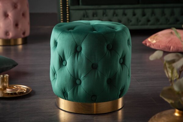 Pouf Vert Or Revêtement velours Ø 37 cm petit Chesterfield