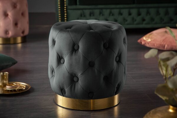 Pouf noir or en velours métal Ø 37 cm petit
