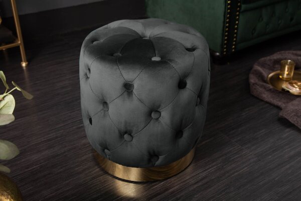 Pouf noir or en velours métal Ø 37 cm petit