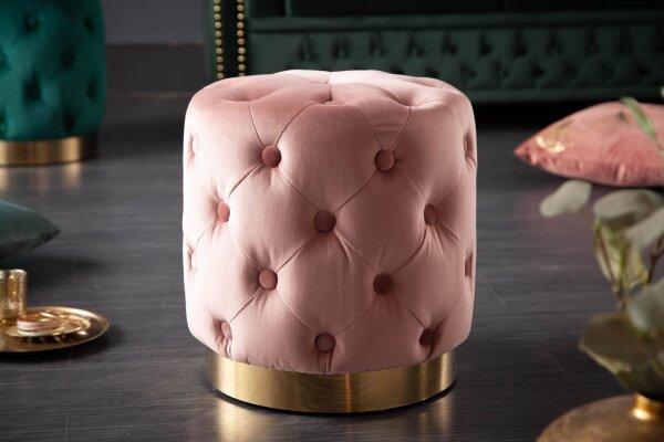 Tabouret Rose Or en velours métal Ø 37 cm H : 38 cm petit