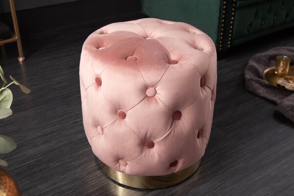 Tabouret Rose Or en velours métal Ø 37 cm H : 38 cm petit