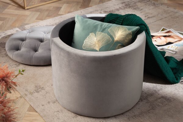 Tabouret gris avec espace de rangement velours métal Ø 50 cm