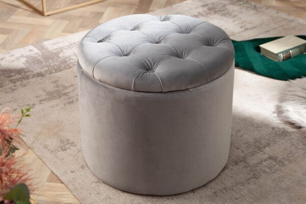 Tabouret gris avec espace de rangement velours métal Ø 50 cm