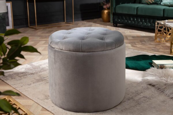 Tabouret gris avec espace de rangement velours métal Ø 50 cm