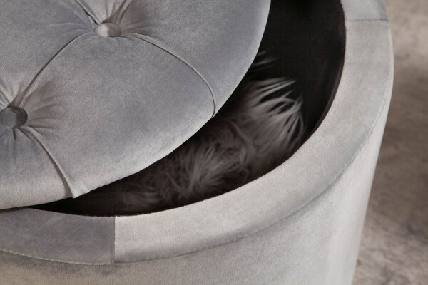 Tabouret gris avec espace de rangement velours métal Ø 50 cm