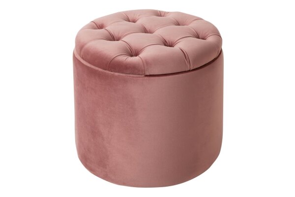 Tabouret en velours avec espace de rangement Rose Ø 50 cm H : 43 cm Chesterfield