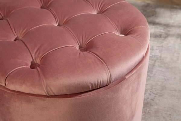 Tabouret en velours avec espace de rangement Rose Ø 50 cm H : 43 cm Chesterfield