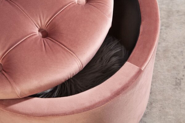 Tabouret en velours avec espace de rangement Rose Ø 50 cm H : 43 cm Chesterfield