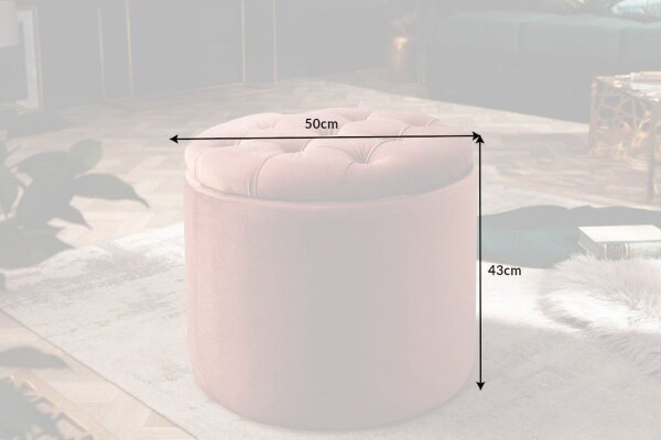Tabouret en velours avec espace de rangement Rose Ø 50 cm H : 43 cm Chesterfield