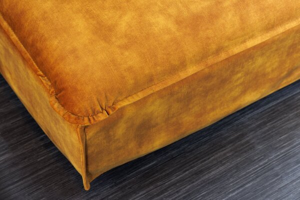Tabouret rembourré velours jaune 100 cm de long housse lavable