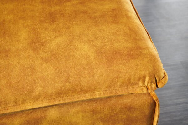 Tabouret rembourré velours jaune 100 cm de long housse lavable