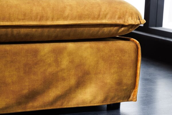 Tabouret rembourré velours jaune 100 cm de long housse lavable