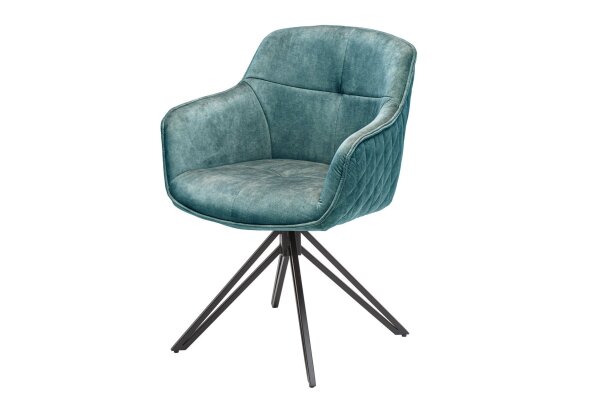 Chaise de bureau sans roulettes velours métal pétrole noir pivotant