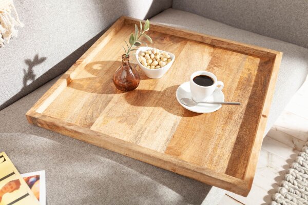 Plateau en bois de manguier avec bord surélevé 50 cm fait main