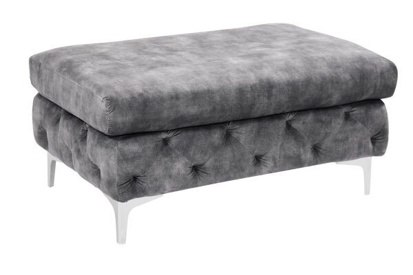 Pouf velours métal Chesterfield gris argenté L : 92 cm