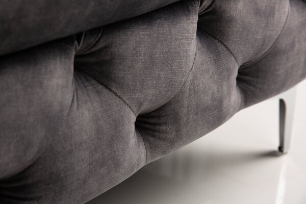 Pouf velours métal Chesterfield gris argenté L : 92 cm