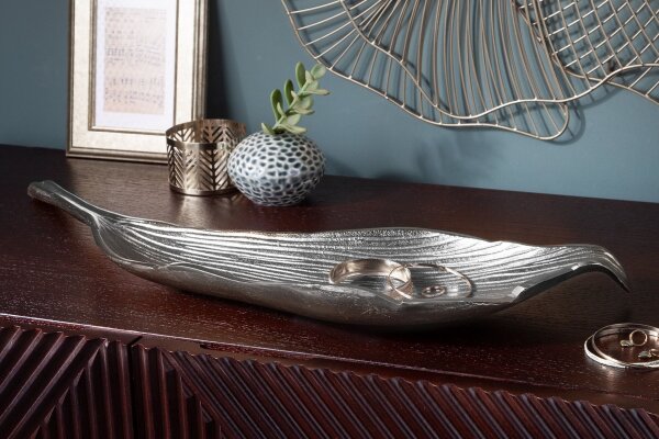 Coupe décorative en métal L : 64 cm en argent Feuille Design Travail manuel