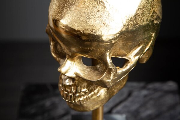 Statue décorative Tête de mort en or noir H : 35 cm Métal Marbre