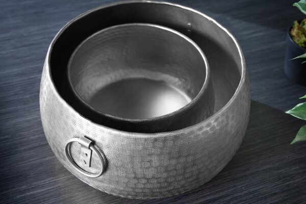 Cache-pot 2 pièces en métal martelé à la main en argent