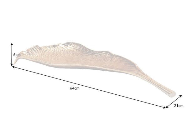 Coupe décorative en métal fait main 64 cm de long en or design feuille