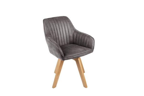 Chaise pivotante Gris Naturel sans roulettes Rétro avec accoudoirs Velours Bois