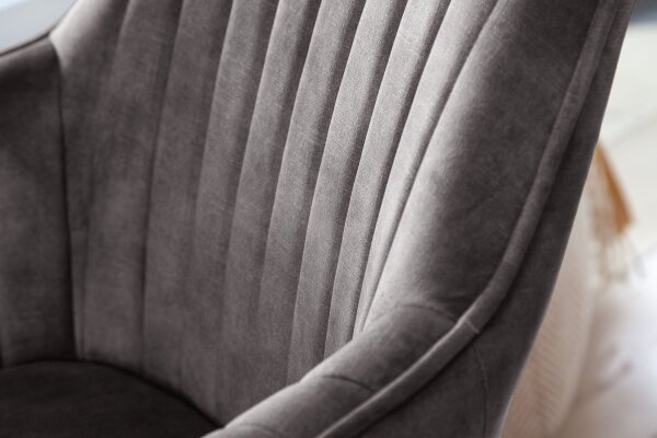Chaise pivotante Gris Naturel sans roulettes Rétro avec accoudoirs Velours Bois