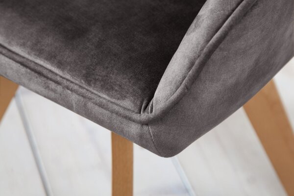 Chaise pivotante Gris Naturel sans roulettes Rétro avec accoudoirs Velours Bois