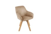 Chaise pivotante velours bois sans roulettes cr&egrave;me...