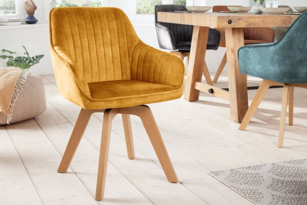 Chaise de bureau pivotante Retro en velours bois jaune naturel