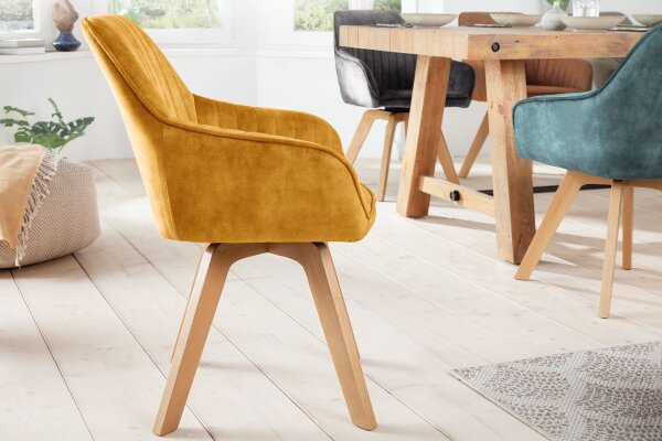 Chaise de bureau pivotante Retro en velours bois jaune naturel