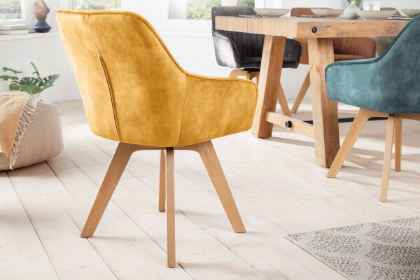 Chaise de bureau pivotante Retro en velours bois jaune naturel