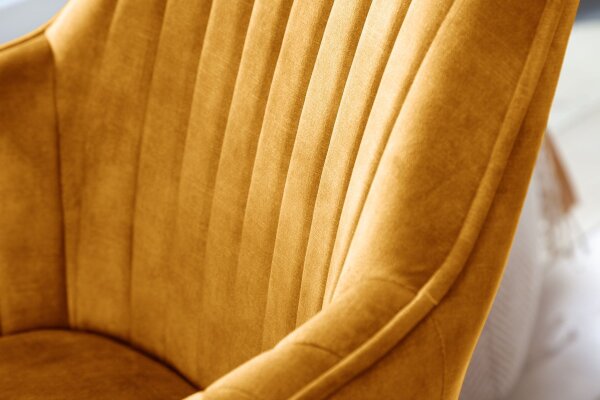Chaise de bureau pivotante Retro en velours bois jaune naturel