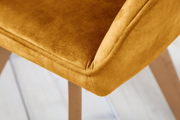 Chaise de bureau pivotante Retro en velours bois jaune naturel