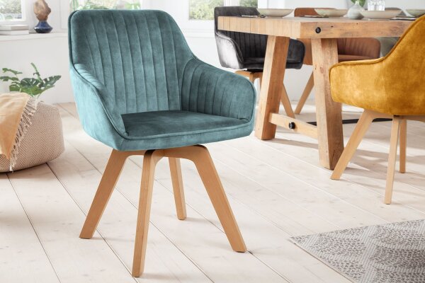 Chaise de bureau pivotante velours bois pétrole nature design rétro