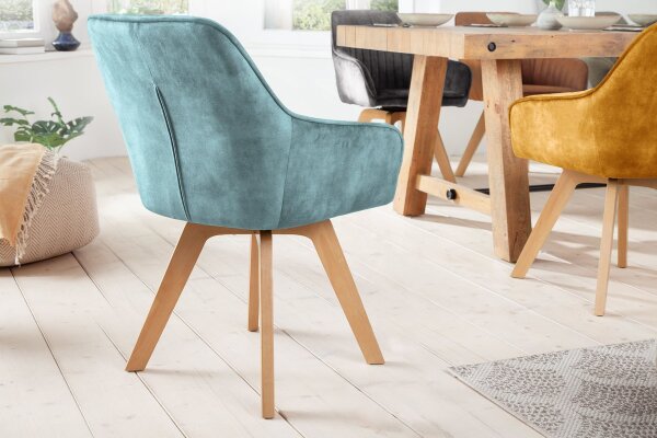 Chaise de bureau pivotante velours bois pétrole nature design rétro