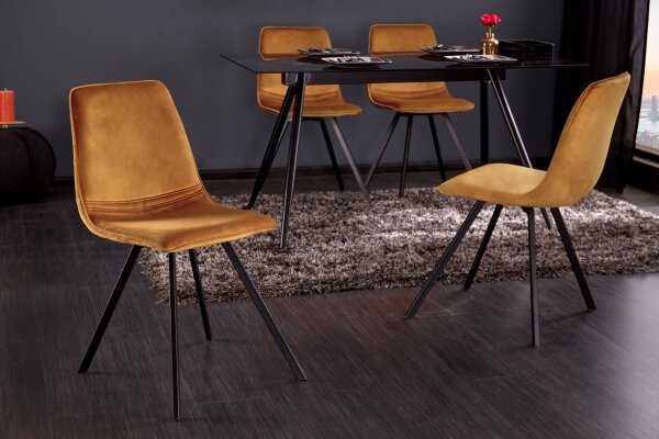 Chaise de salle à manger velours métal jaune noir sans accoudoirs