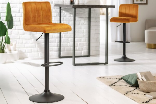 Chaise de comptoir réglable en hauteur velours métal jaune noir