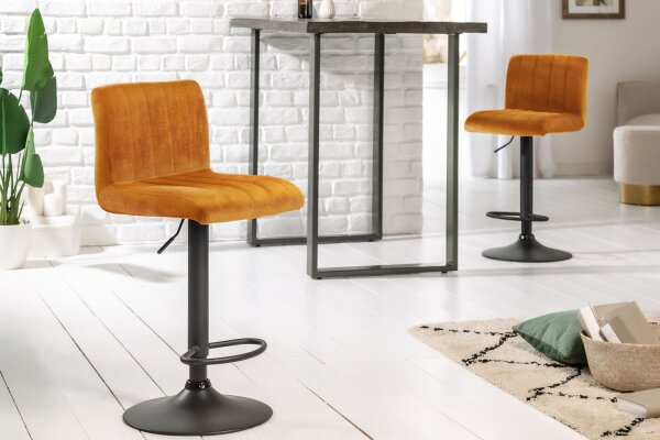 Chaise de comptoir réglable en hauteur velours métal jaune noir