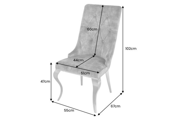 Chaise de salle à manger bleu argent baroque en velours métal avec poignée