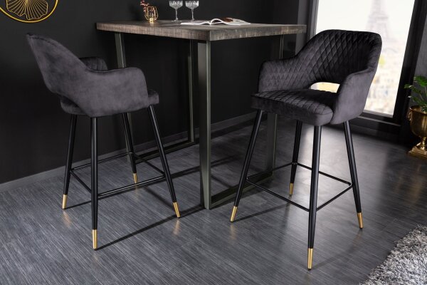 Chaise de bar avec dossier velours métal gris noir or VENUS