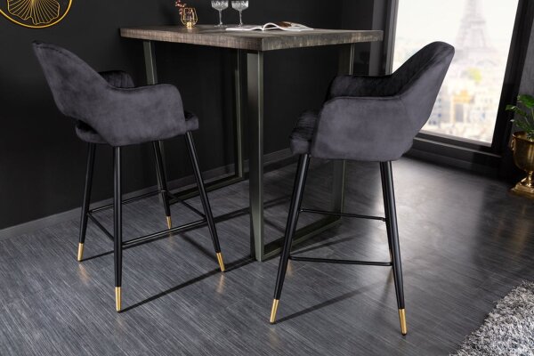 Chaise de bar avec dossier velours métal gris noir or VENUS