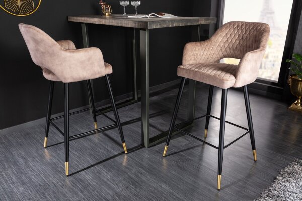 Tabouret de bar velours métal gris noir or rétro