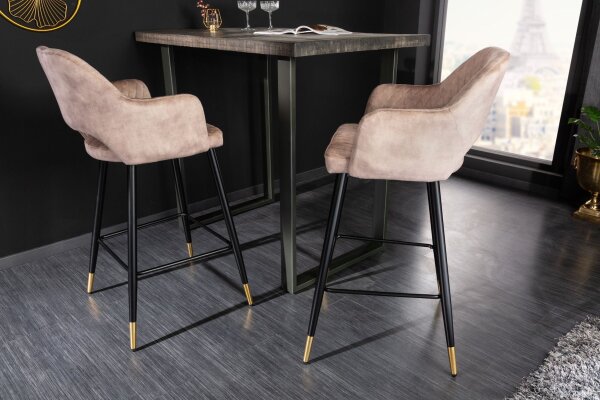 Tabouret de bar velours métal gris noir or rétro