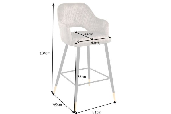 Tabouret de bar velours métal gris noir or rétro