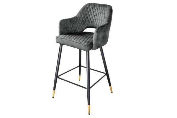 Chaise de comptoir velours métal rétro noir vert-gris