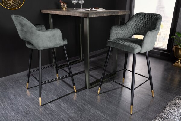 Chaise de comptoir velours métal rétro noir vert-gris