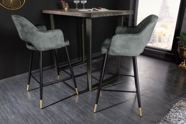 Chaise de comptoir velours métal rétro noir vert-gris