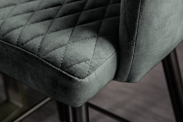 Chaise de comptoir velours métal rétro noir vert-gris